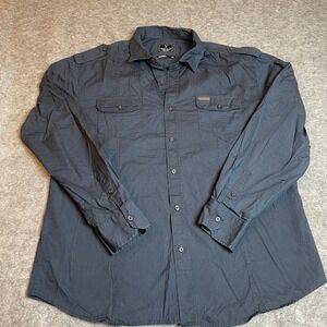 Marc Ecko Cut & Sew Mens XXL Navy Long Sleeve Button Down Military Shirt Cotton